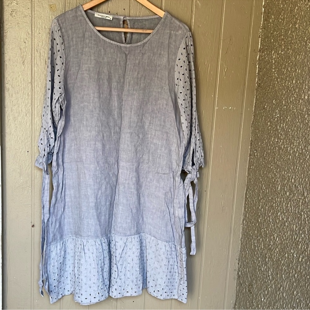 Francesca Betinni made in Italy Gray Linen Dress with Eyelet Sleeves